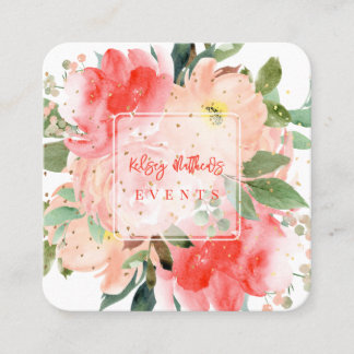 PixDezines Watercolor Blush Peonies Guldstoft Fyrkantigt Visitkort