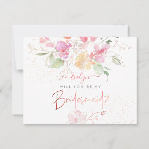PixDezines Watercolor Blushing Romantik Bridesmaid Inbjudningar