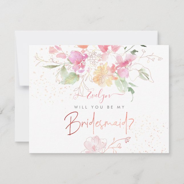PixDezines Watercolor Blushing Romantik Bridesmaid Inbjudningar (Framsida)
