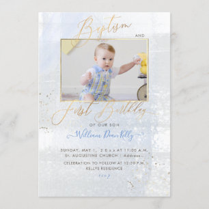 PixDezines Watercolor Brushed Baptism 1:a födelsed Inbjudningar