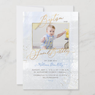 PixDezines Watercolor Brushed Baptism 2:a födelsed Inbjudningar