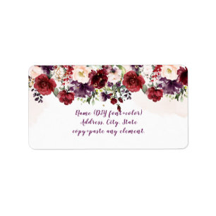 PixDezines Watercolor Burgundy Merlot Ro Adressetikett