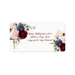 PixDezines Watercolor Burgundy  Navy Ro Adressetikett