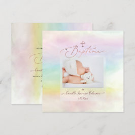 PixDezines Watercolor Cotton Candy, Baptême Fille Inbjudningar