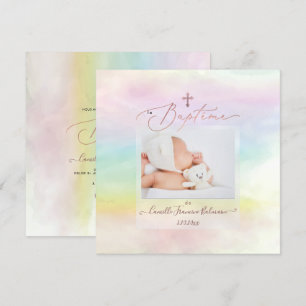 PixDezines Watercolor Cotton Candy, Baptême Fille Inbjudningar