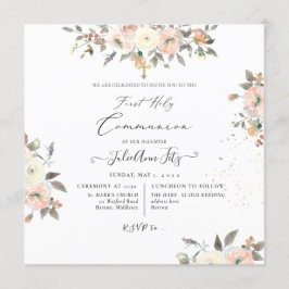 PixDezines Watercolor +Cream Ro Communion Inbjudningar