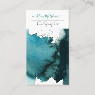 PixDezines Watercolor Drop in Teal Visitkort