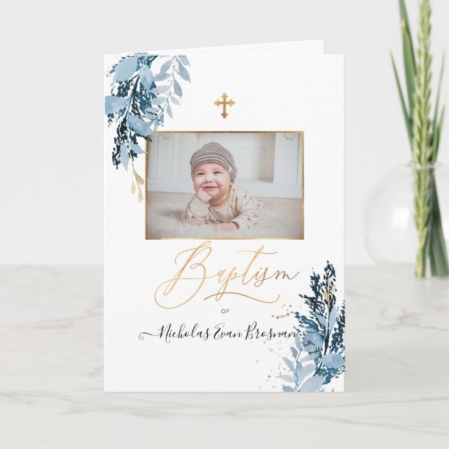 PixDezines Watercolor Dusty Blue Baptism Program (Framsida)
