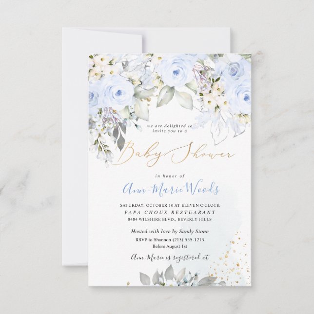 PixDezines Watercolor Dusty Blue Ro Baby Shower Inbjudningar (Framsida)