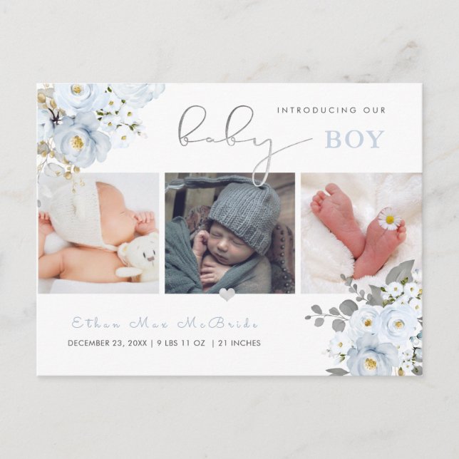 PixDezines Watercolor Dusty Blue Rses Vykort (Framsida)