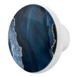 PixDezines Watercolor Dusty n Navy Blue Agate Knopp