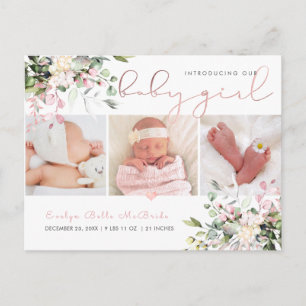 PixDezines Watercolor Dusty Rosa Eucalyptus Birth Vykort