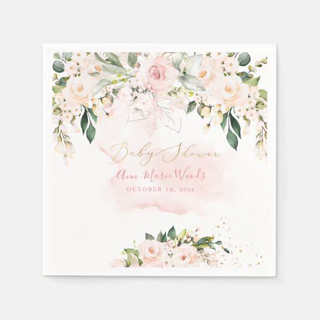 PixDezines Watercolor Dusty Rosa ros Baby Shower Pappersservett (Framsidan)