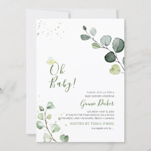 PixDezines Watercolor Eucalyptus Baby Shower Inbjudningar