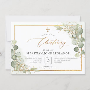 PixDezines Watercolor Eucalyptus Christening Inbjudningar