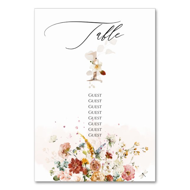 PixDezines Watercolor Fall Garden Flowers Bordsnummer (Framsidan)