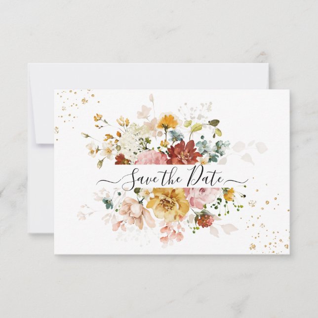 PixDezines Watercolor Fall Garden Flowers Spara Datumet (Framsida)