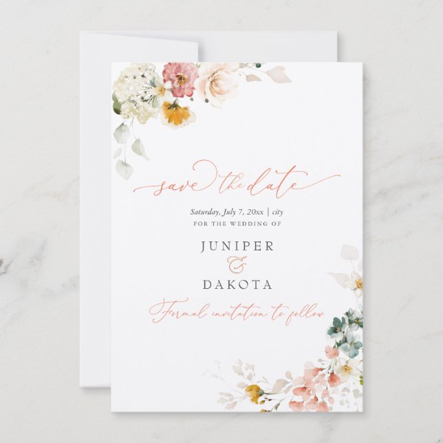 PixDezines Watercolor Fall Garden Flowers Spara Datumet (Framsida)