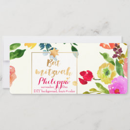 PixDezines Watercolor/Floral/Bar Mitzvah Inbjudningar