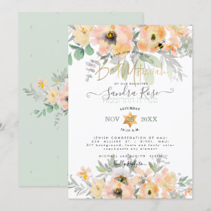 PixDezines Watercolor Flowers Bat mitzvah, Ro Inbjudningar