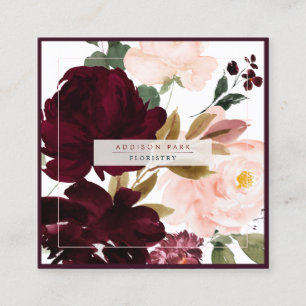 PixDezines Watercolor Flowers, +Burgundy Fyrkantigt Visitkort
