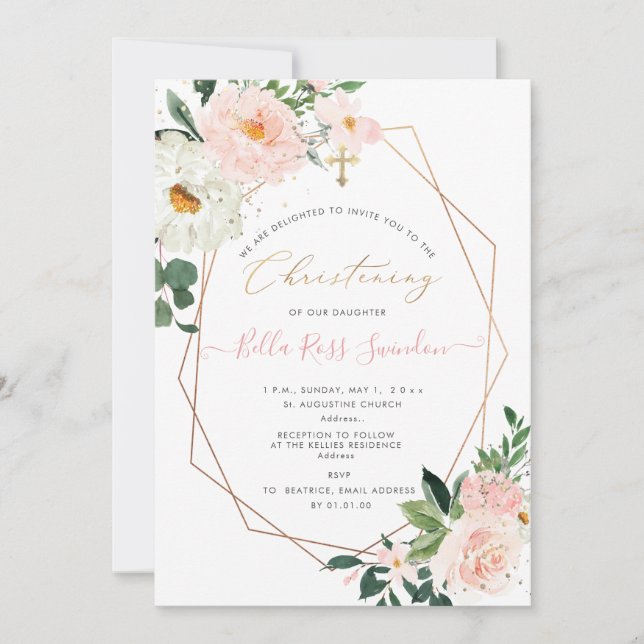 PixDezines  Watercolor Flowers Christening Inbjudningar (Framsida)