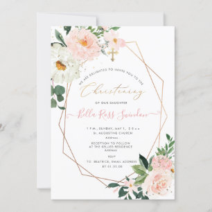 PixDezines Watercolor Flowers Christening Inbjudningar