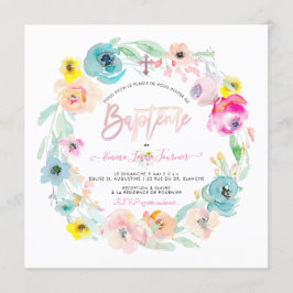 PixDezines Watercolor Flowers, le Jardin Baptême Inbjudningar