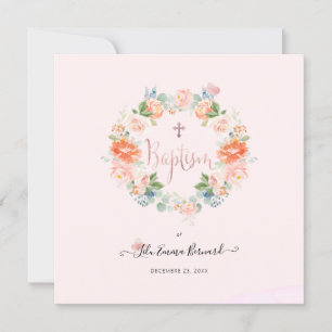 PixDezines Watercolor Flowers Peach Baptism Inbjudningar