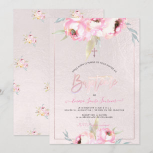 PixDezines Watercolor Flowers Peonies Baptême Inbjudningar