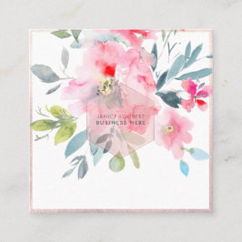 PixDezines Watercolor Flowers Rosa  Honeycomb Fyrkantigt Visitkort