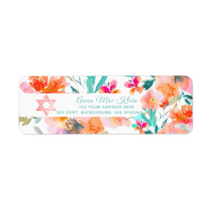 PixDezines Watercolor Flowers, Tangerine Ora Ro Returadress Etikett