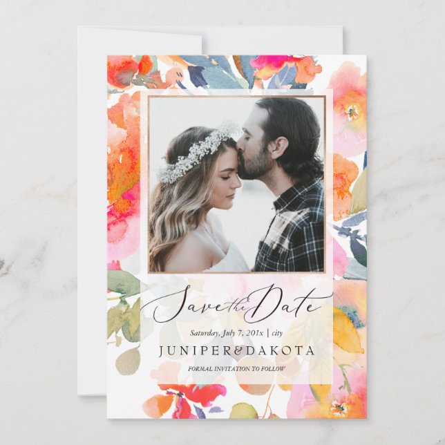 PixDezines Watercolor, Garden Ro Spara datum Inbjudningar (Framsida)