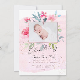 PixDezines Watercolor Gardeon Ro Christening Inbjudningar