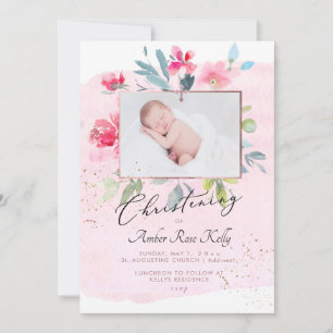 PixDezines Watercolor Gardeon Ro Christening Inbjudningar