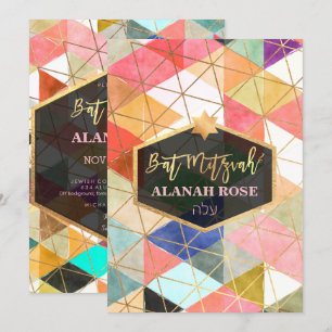 PixDezines Watercolor Geometric Bat mitzvah Inbjudningar