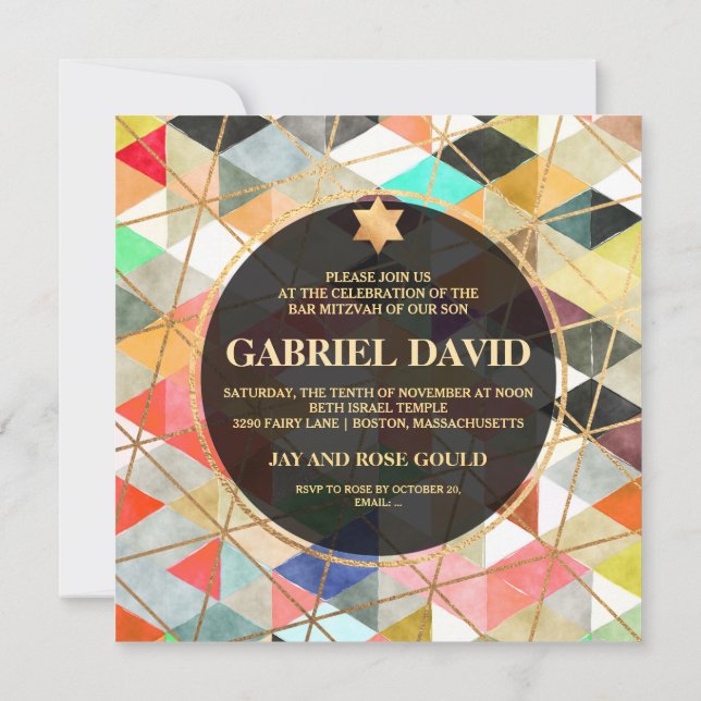 PixDezines Watercolor Geometric Pub Mitzvah Inbjudningar (Baksida)