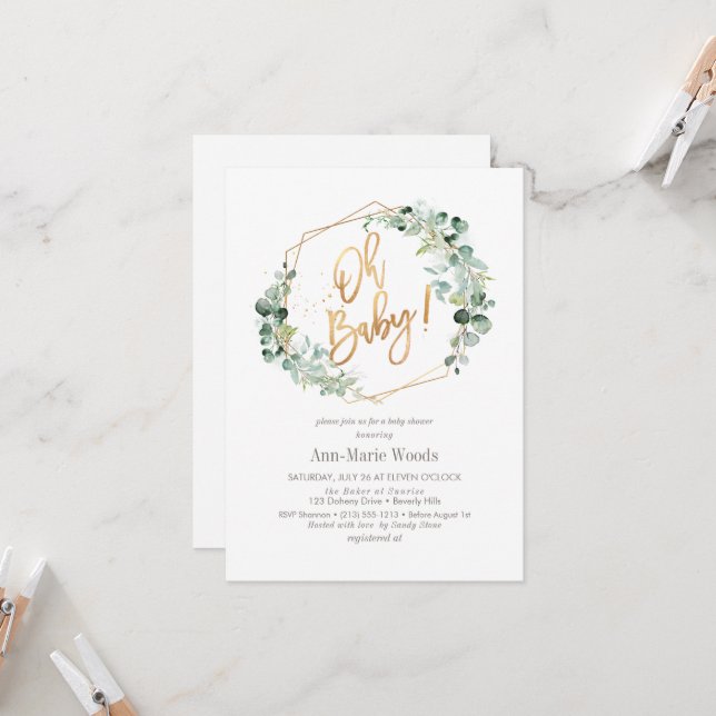 PixDezines Watercolor Greenery Baby Shower-inbjuda Inbjudningar (Fram/Back In Situ)
