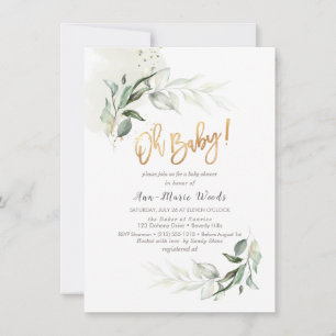 PixDezines Watercolor Greenery Baby Shower Inbjuda Inbjudningar