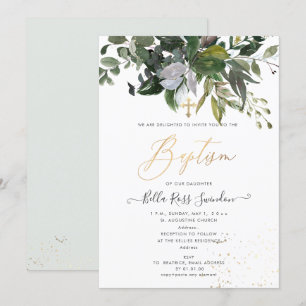 PixDezines Watercolor Greenery Baptism Inbjudningar