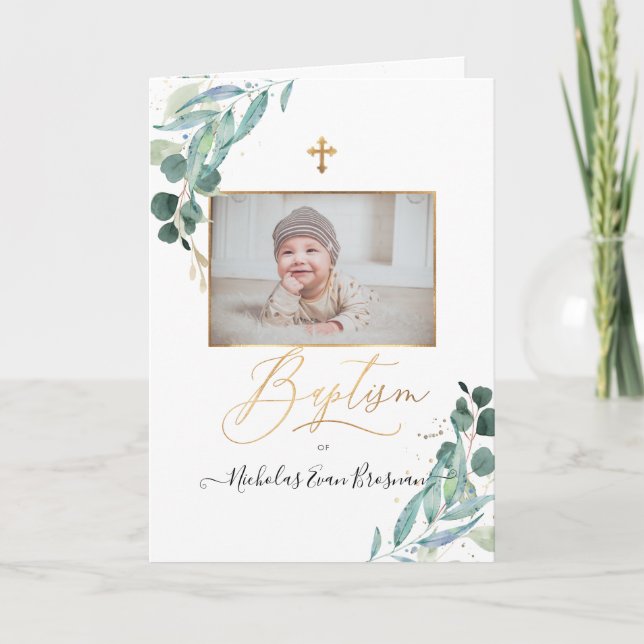PixDezines Watercolor Greenery Baptism Program (Framsida)