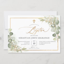 PixDezines Watercolor Gum Eucalyptus Baptism Invit Inbjudningar