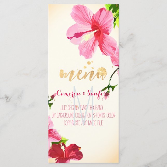 PixDezines Watercolor Hibiscus Menu/Rosa Meny (Framsida)