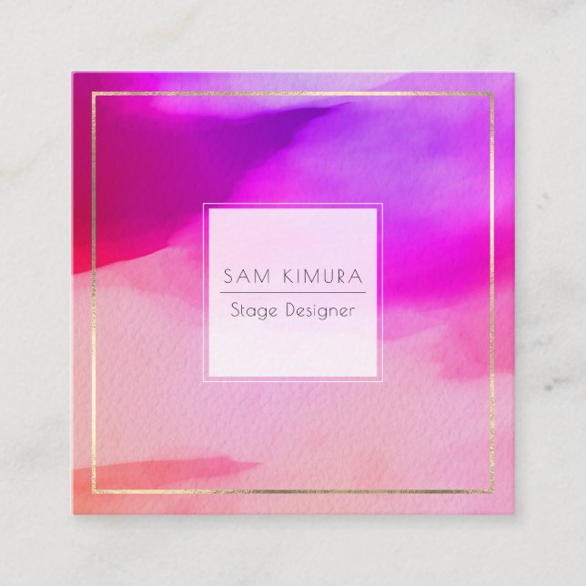 PixDezines Watercolor Modern Vågar, Neon Rosa Fyrkantigt Visitkort (Framsida)