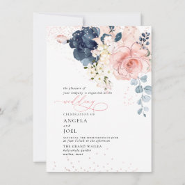 PixDezines Watercolor Navy Blush blommor Inbjudan