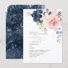 PixDezines Watercolor Navy Blush blommor Inbjudan
