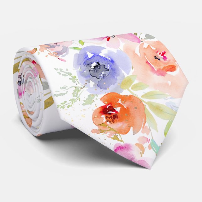 PixDezines Watercolor Ömtålig Vårblomning Slips (Rullad)