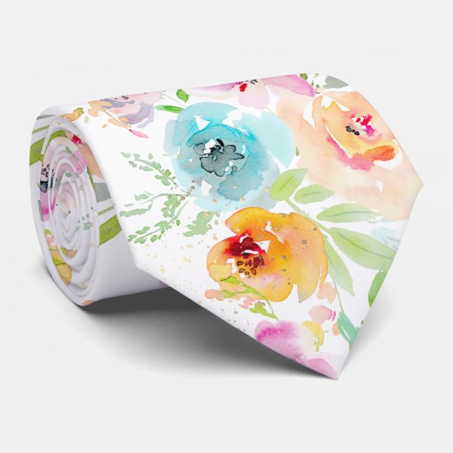 PixDezines Watercolor Ömtlig Vårblomning Slips (Rullad)