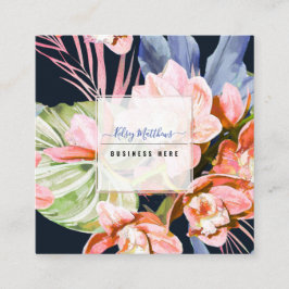 PixDezines Watercolor Peach Cymbidium Orchid Fyrkantigt Visitkort