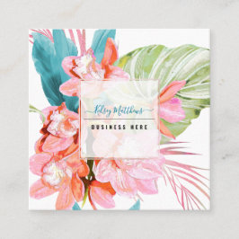 PixDezines Watercolor Peach Cymbidium Orchid Fyrkantigt Visitkort
